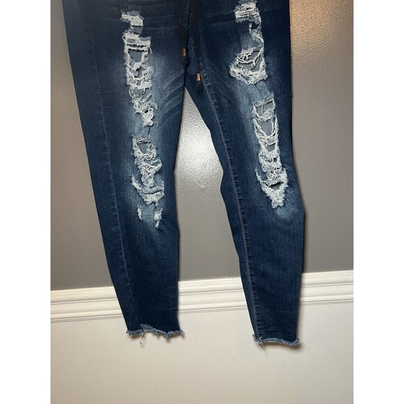 Elite Jeans Jeans Womens XL Blue Distressed Skinny Stretch Drawstring Denim - Picture 3 of 9